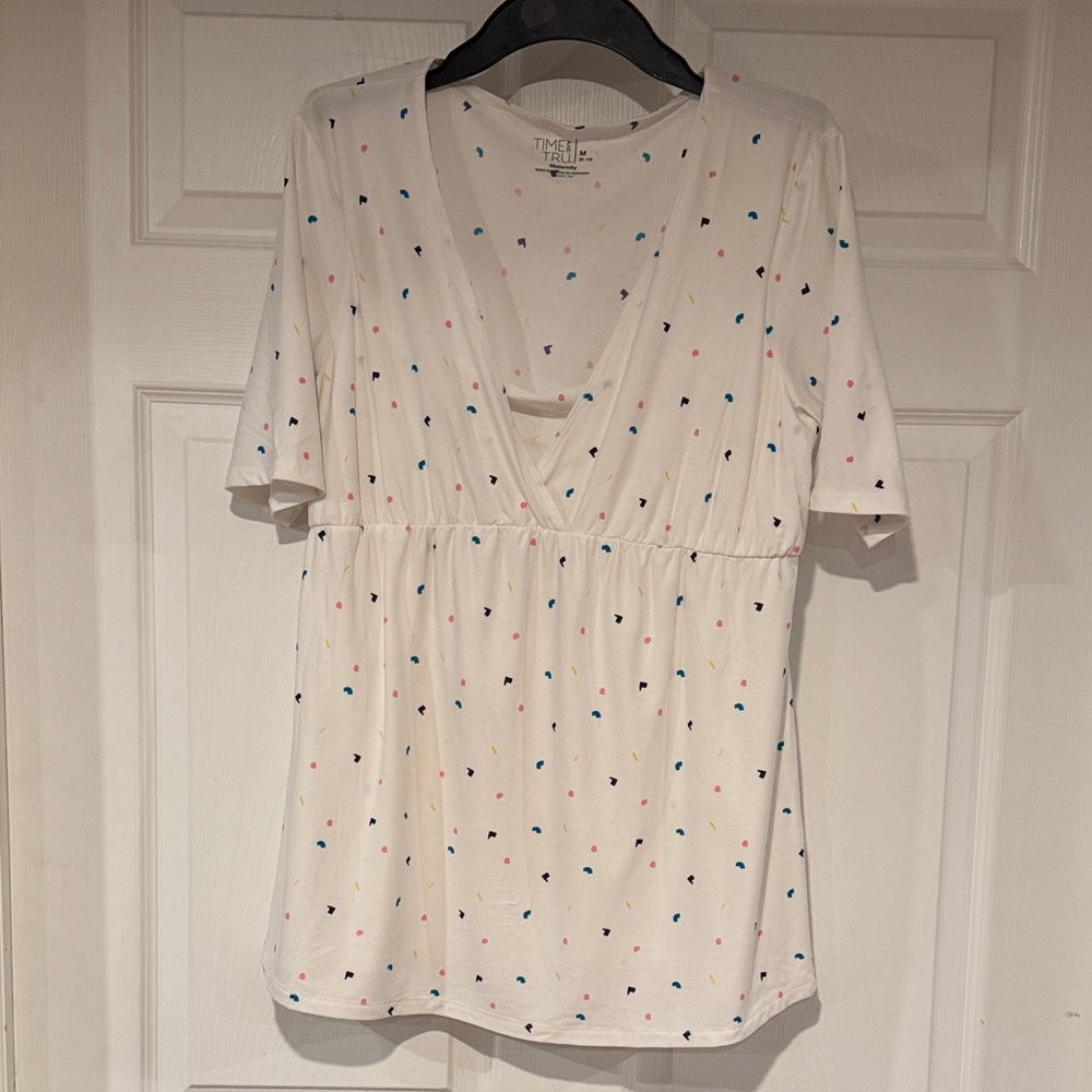 Time and Tru White Maternity Top with Colorful Dots